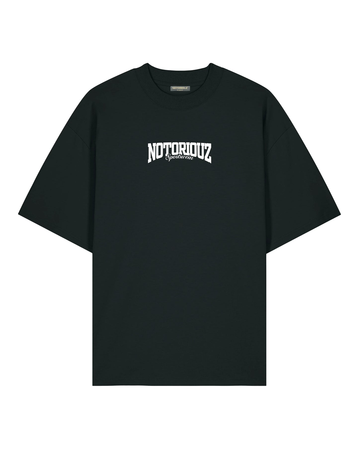 „Pull Oversized Tee – Oversized Fitness Shirt von NOTORIOUZ, Vorderansicht, lockerer Schnitt, schwarz“