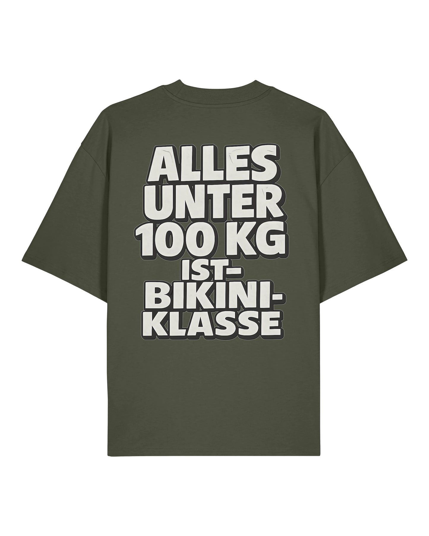Oversized Gym Shirt Khaki mit Spruch Alles unter 100kg ist Bikiniklasse von Teeflix