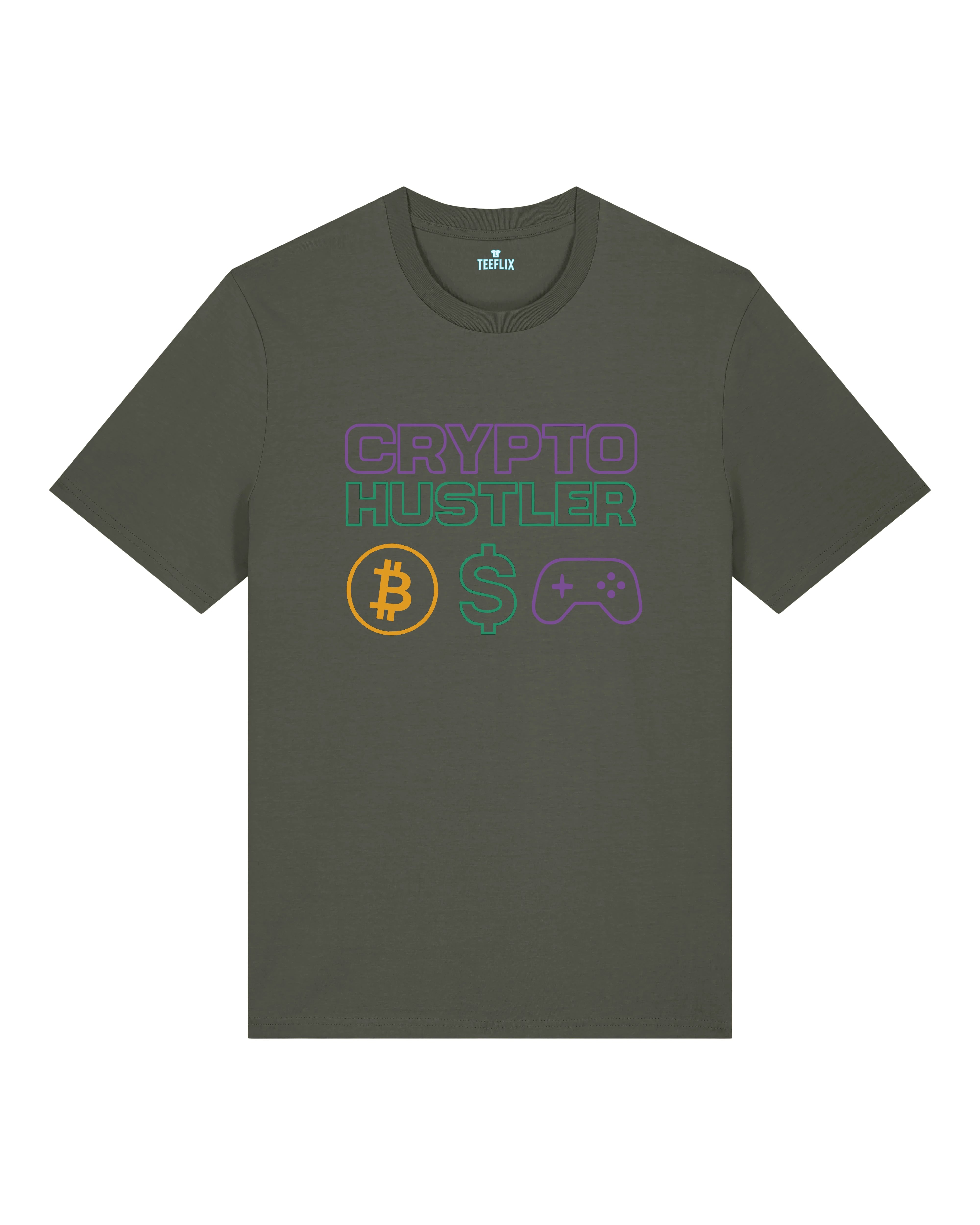 Crypto Hustler Bitcoin Dollar Gaming Crypto Shirt Oliv – Teeflix Blockchain Trading T-Shirt