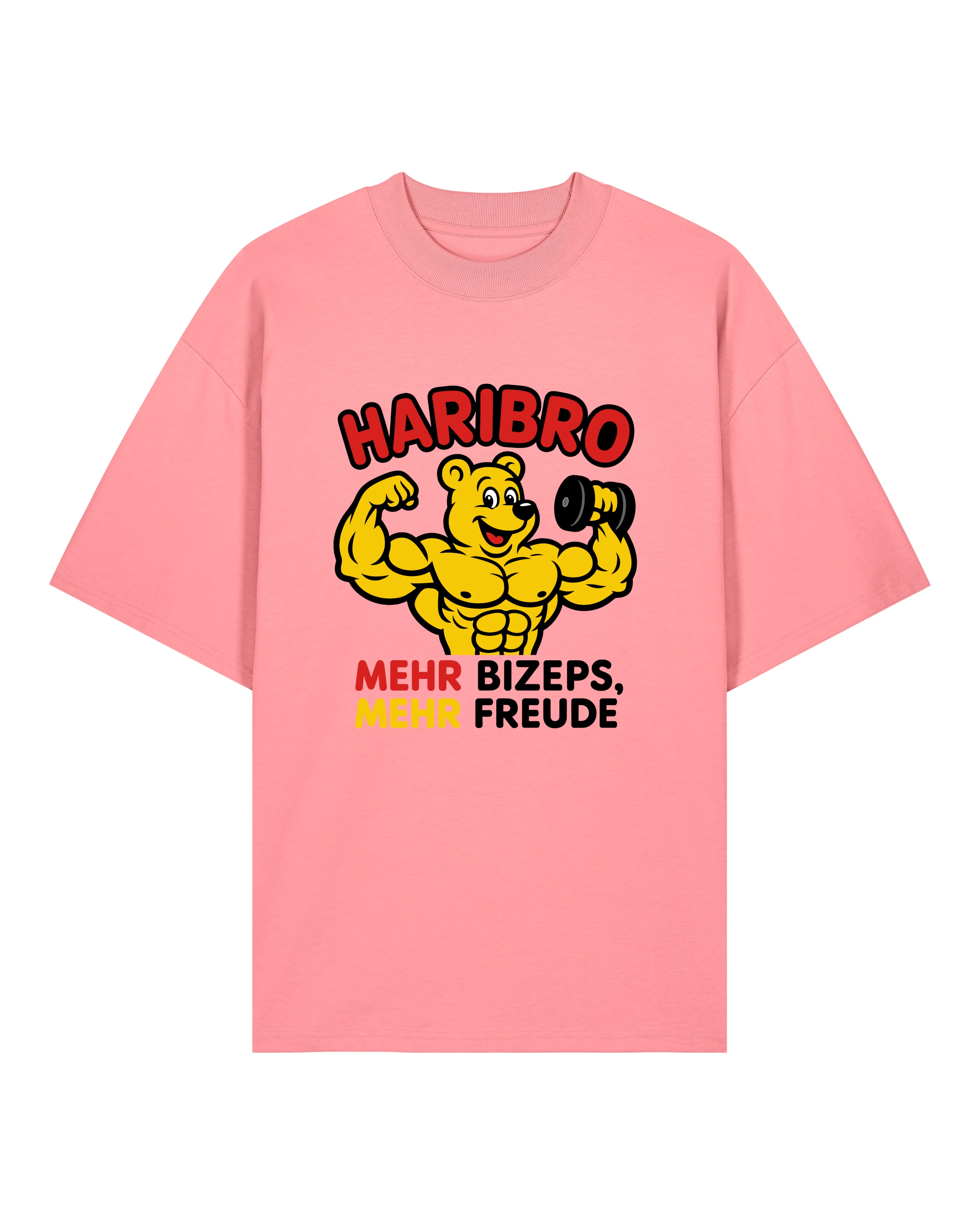 Haribro Oversize Pumpcover Shirt in Pink – Funny Gymwear Shirt mit Bodybuilder-Bär Design