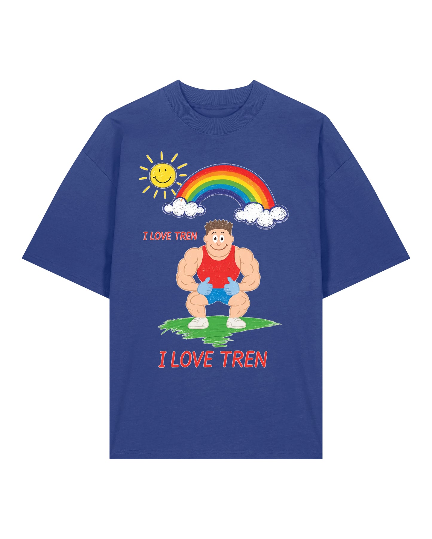 Oversized Gym Shirt „I Love Tren“ in Blau – Fun Gym Shirt von Teeflix, 100% Bio-Baumwolle, Lustiges Pump Cover für Herren & Damen