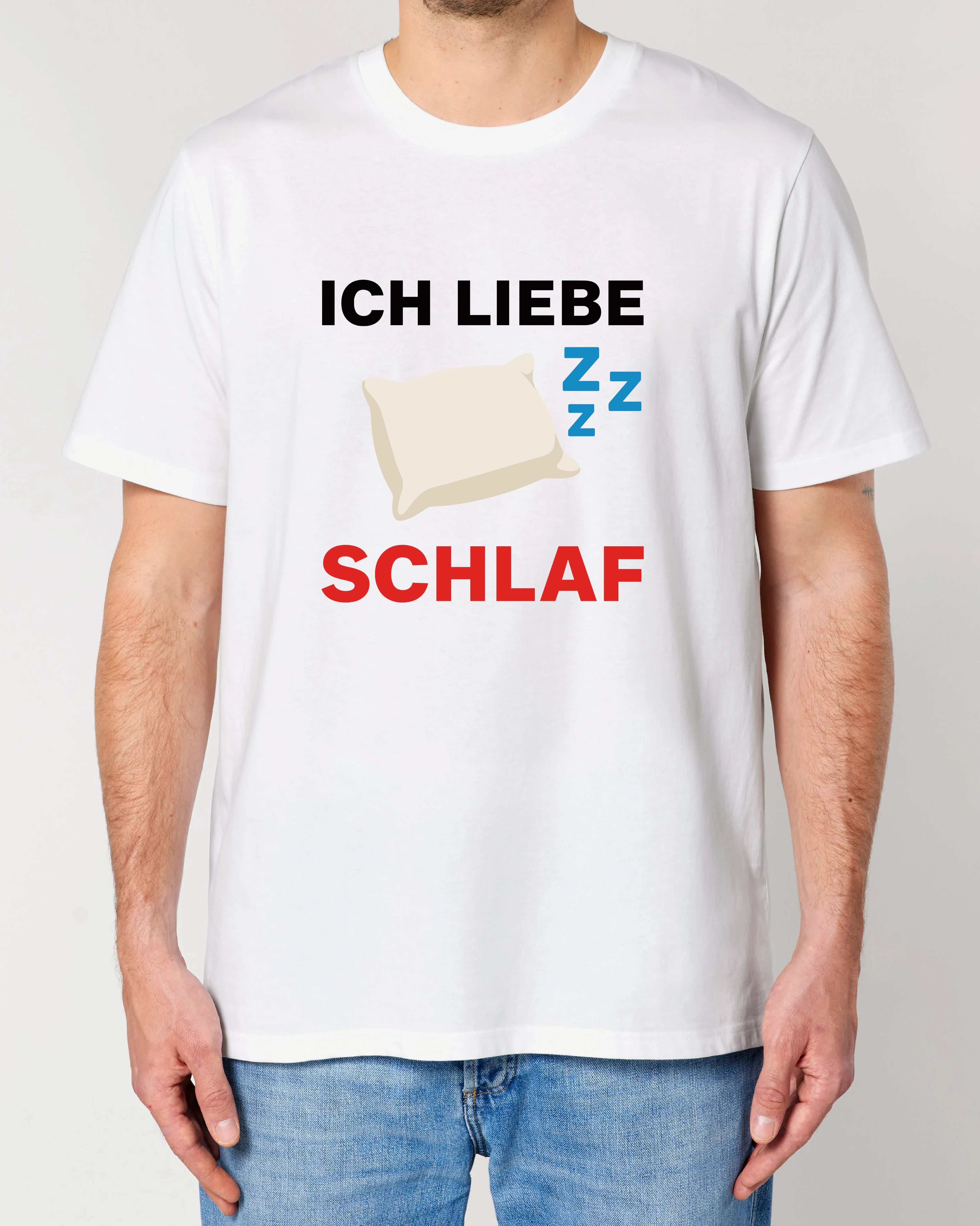 Lustiges Shirt Ich liebe Schlaf Weiß – Fun Statement T-Shirt mit Kissen