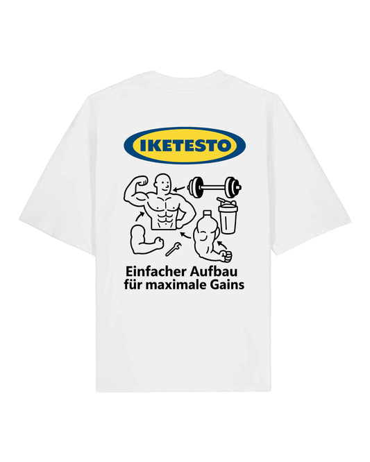 IKETESTO Oversize Pumpcover Shirt in Weiß – Funny Bodybuilding Shirt mit kultigem Design