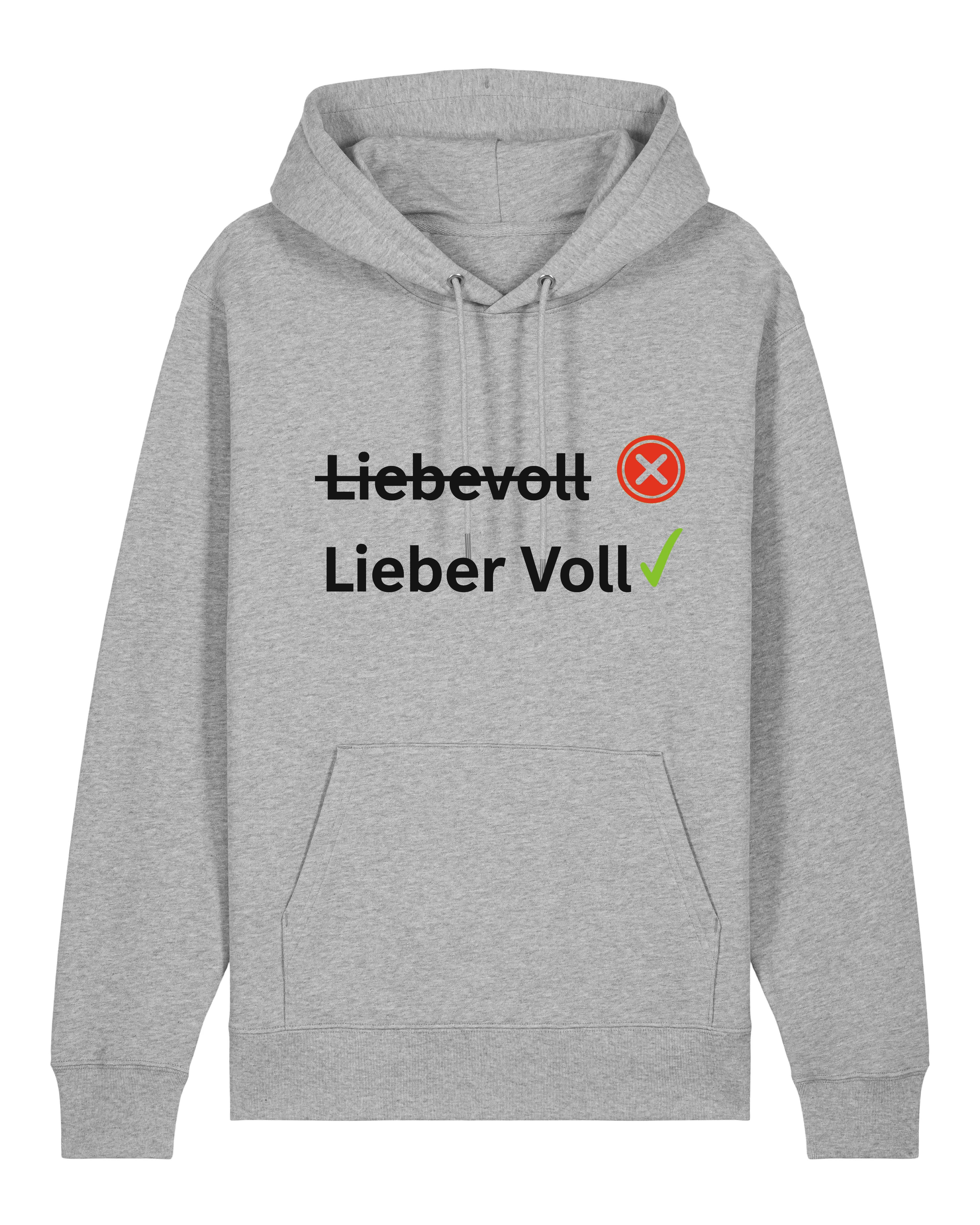 Grauer Hoodie mit Spruch „Liebevoll / Lieber voll“ – Lustiger Sprüche Hoodie von Teeflix
