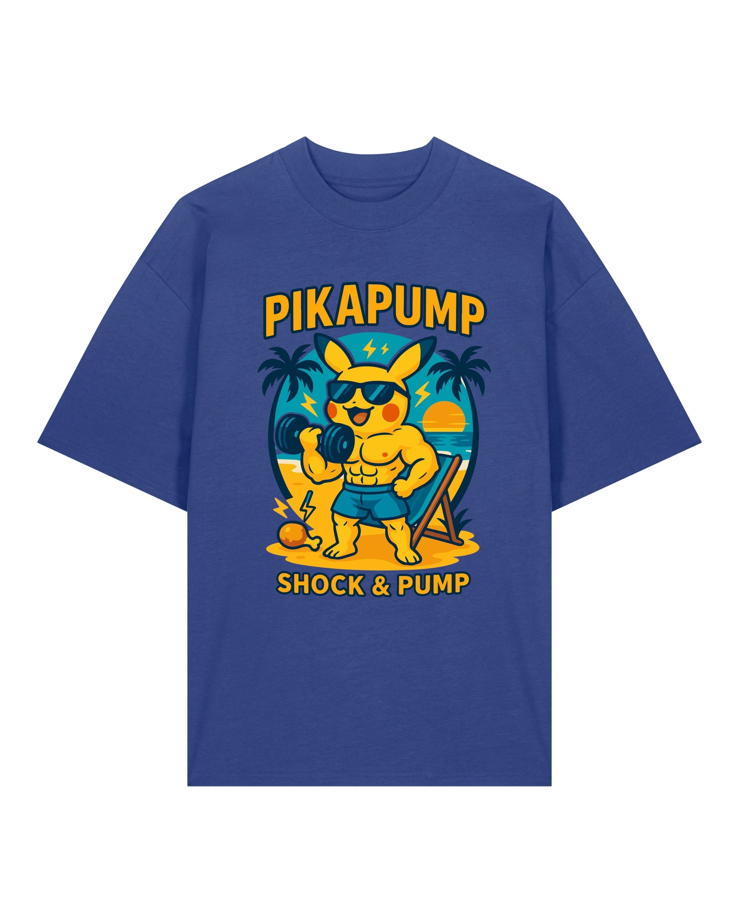 PIKAPUMP Oversized Gym Shirt Blau – Lustiges Oversized Fitness Fun Shirt von Teeflix