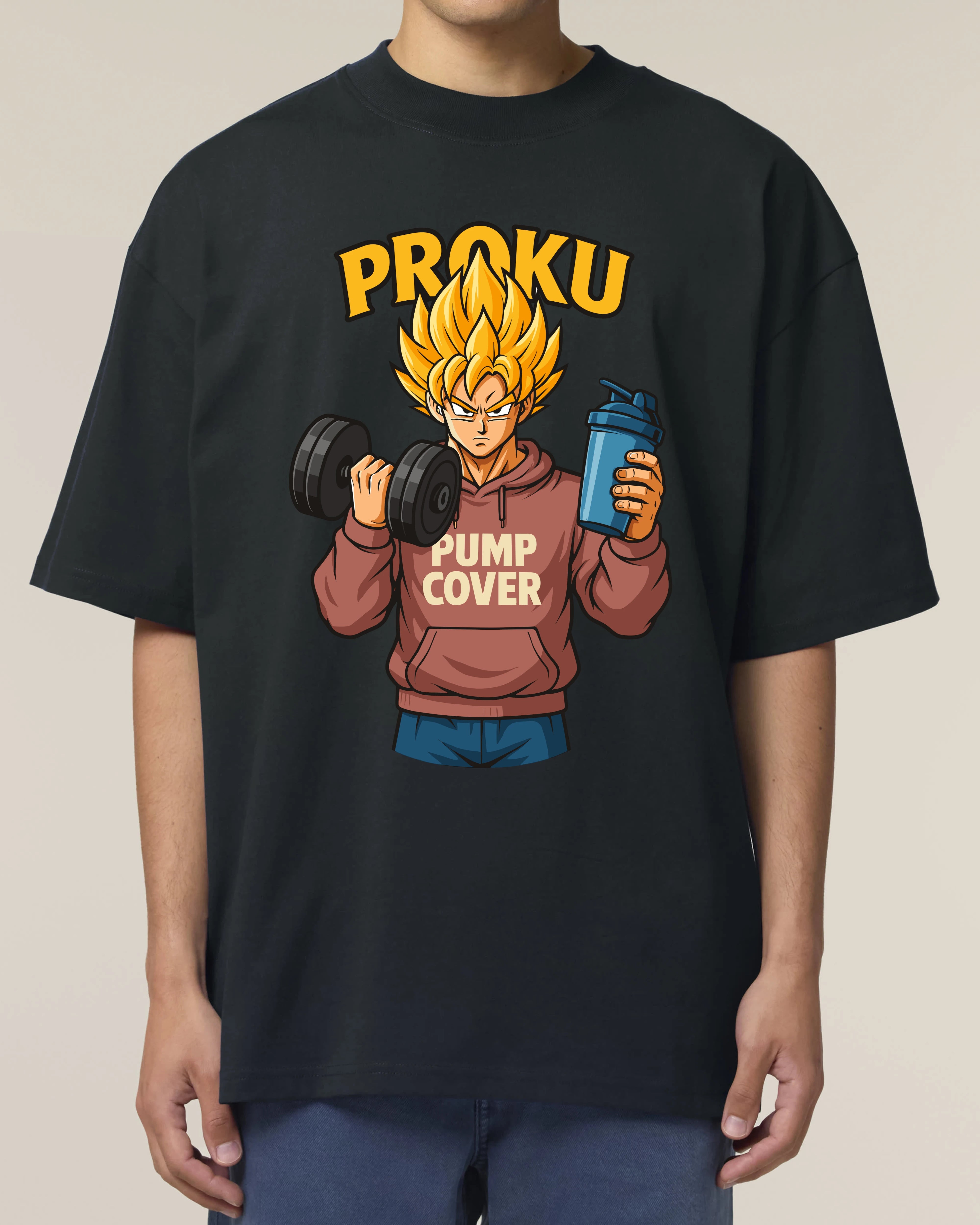 Proku Pump Cover Shirt Schwarz – Oversized Gym Shirt 100% Bio-Baumwolle von Teeflix