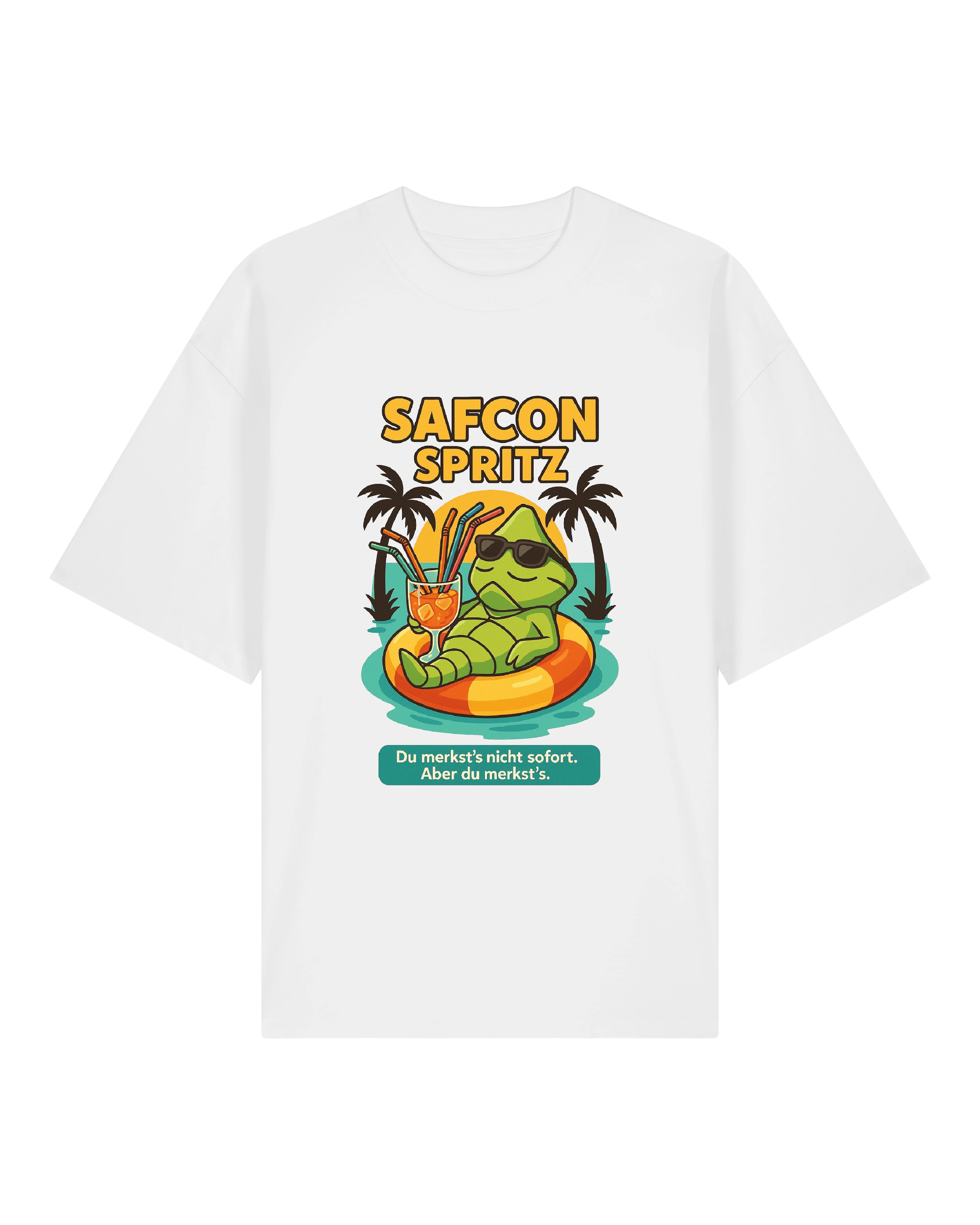Weißes Safcon Spritz Shirt mit relaxter Schildkröte und Cocktail-Motiv