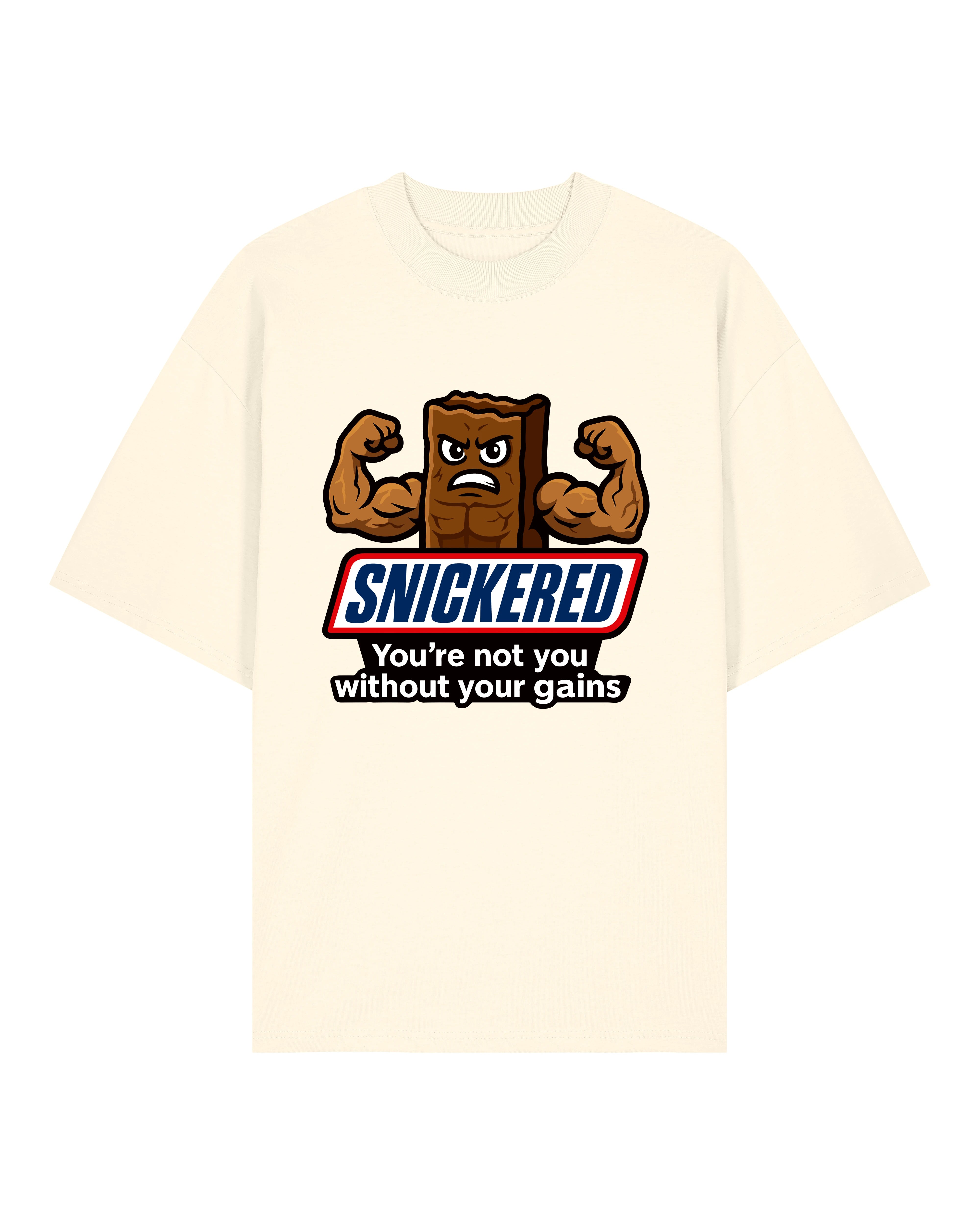 Snickered Oversize Pumpcover Shirt in Natur – Funny Fitness Shirt mit Bodybuilding Design