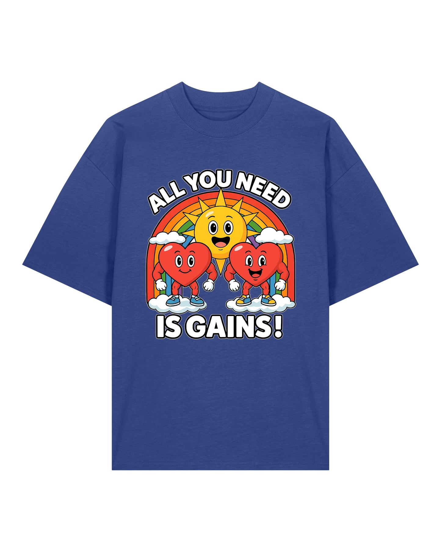 All You Need Is Gains Gym Shirt Oversized Blau aus Bio-Baumwolle von Teeflix