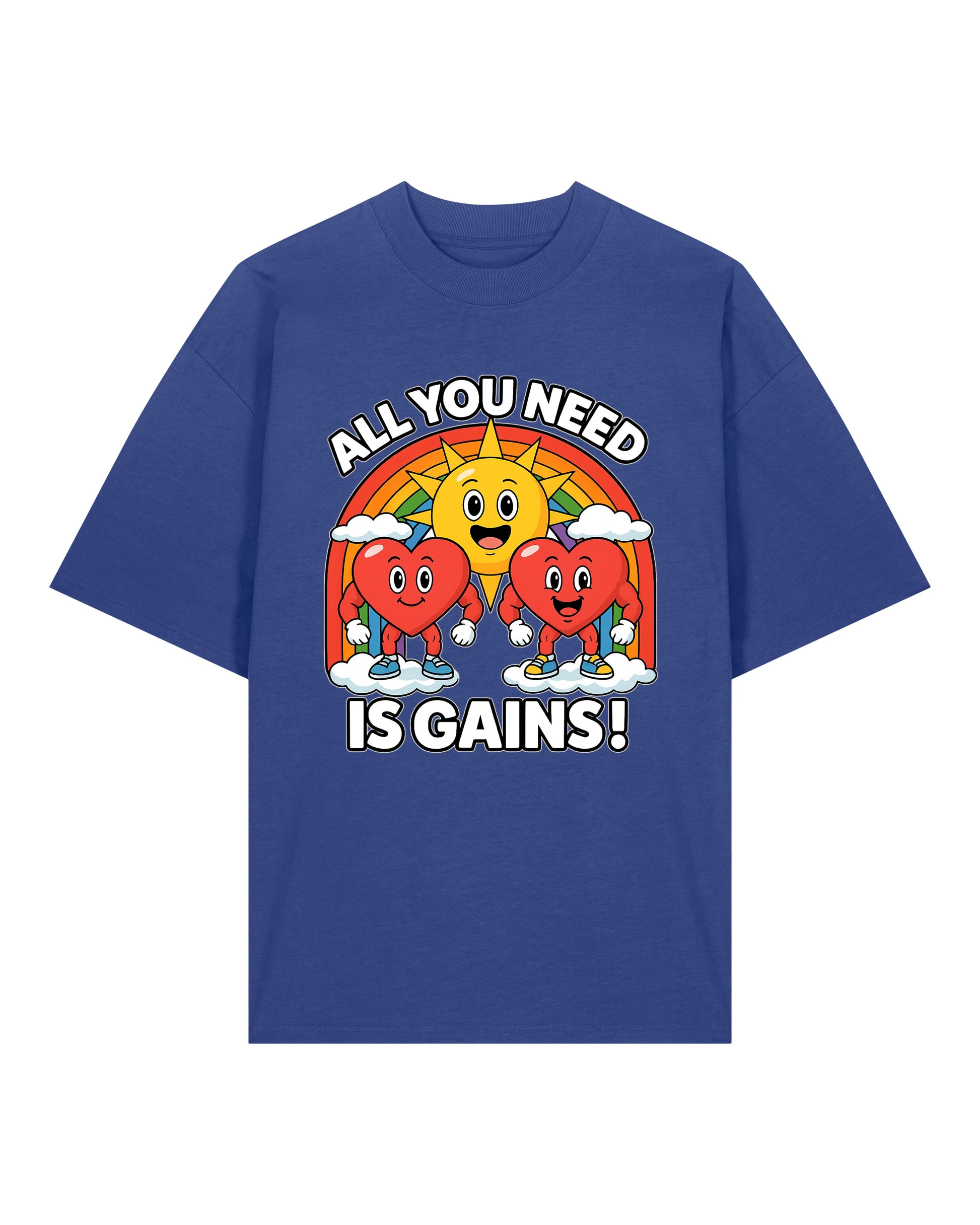 All You Need Is Gains Gym Shirt Oversized Blau aus Bio-Baumwolle von Teeflix