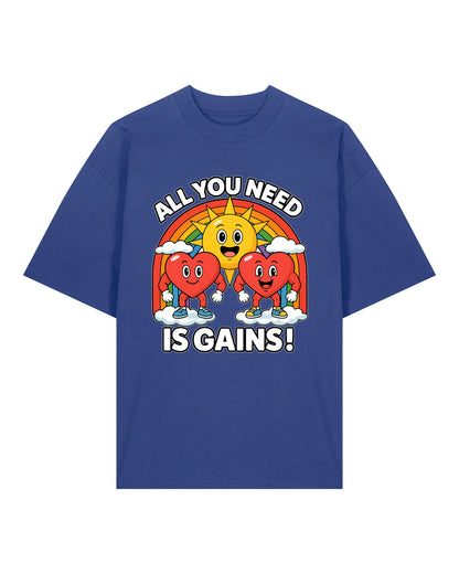 All You Need Is Gains Gym Shirt Oversized Blau aus Bio-Baumwolle von Teeflix