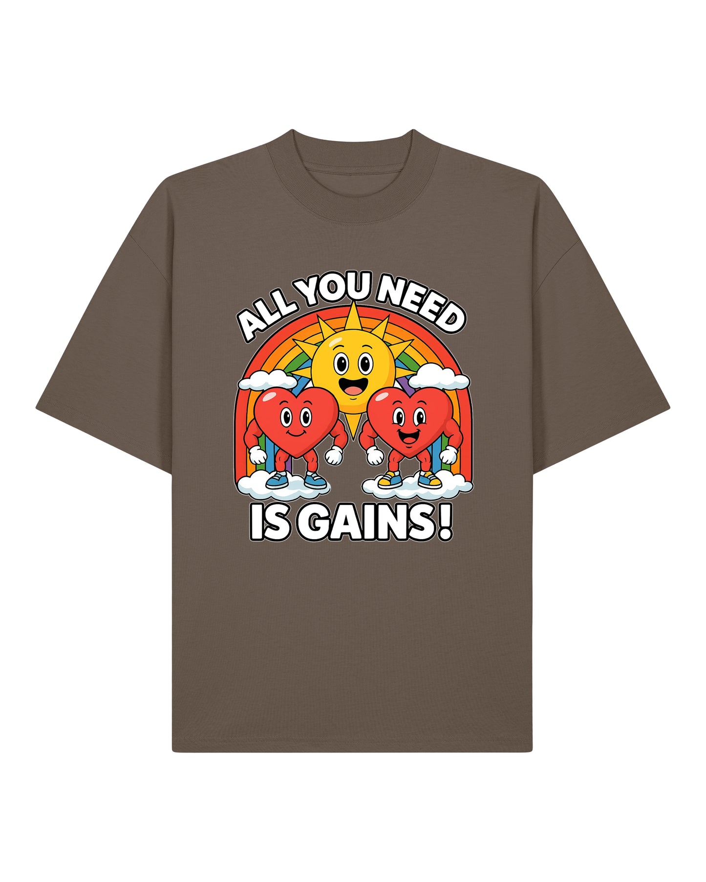 All You Need Is Gains Gym Shirt Oversized Braun aus Bio-Baumwolle von Teeflix