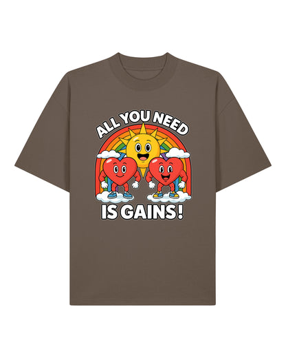 All You Need Is Gains Gym Shirt Oversized Braun aus Bio-Baumwolle von Teeflix