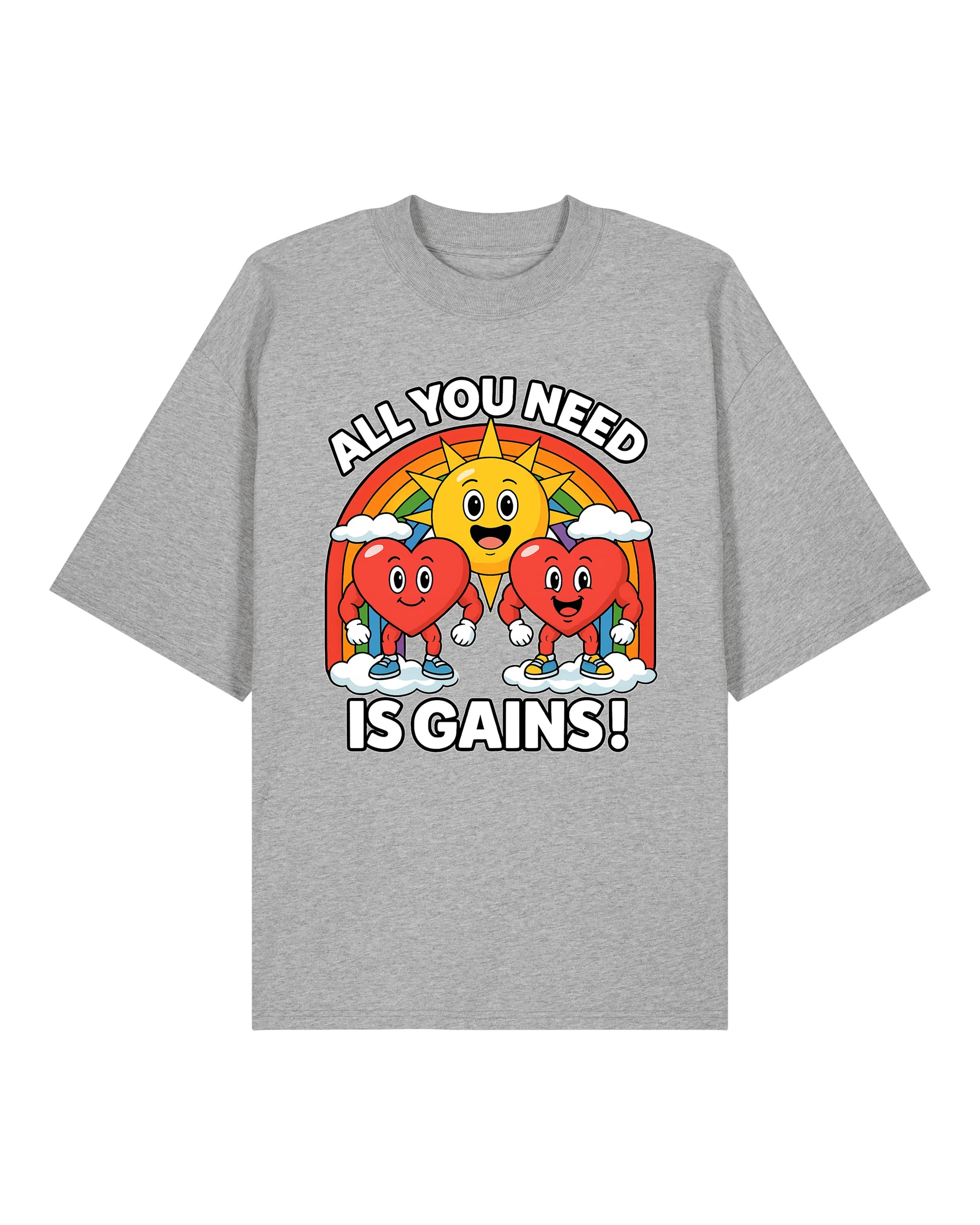 All You Need Is Gains Gym Shirt Oversized Grau aus Bio-Baumwolle von Teeflix
