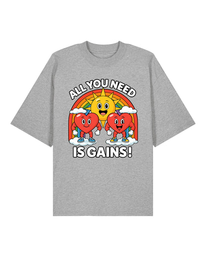 All You Need Is Gains Gym Shirt Oversized Grau aus Bio-Baumwolle von Teeflix