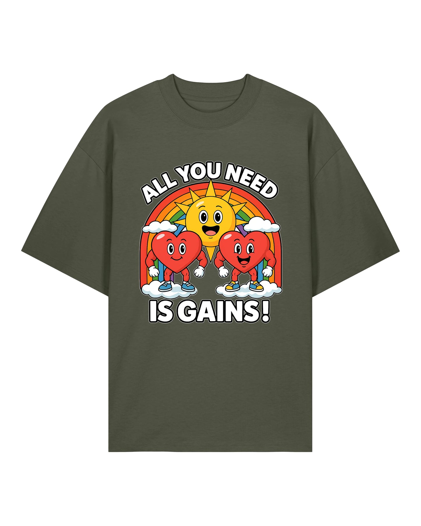 All You Need Is Gains Gym Shirt Oversized Grün aus Bio-Baumwolle von Teeflix