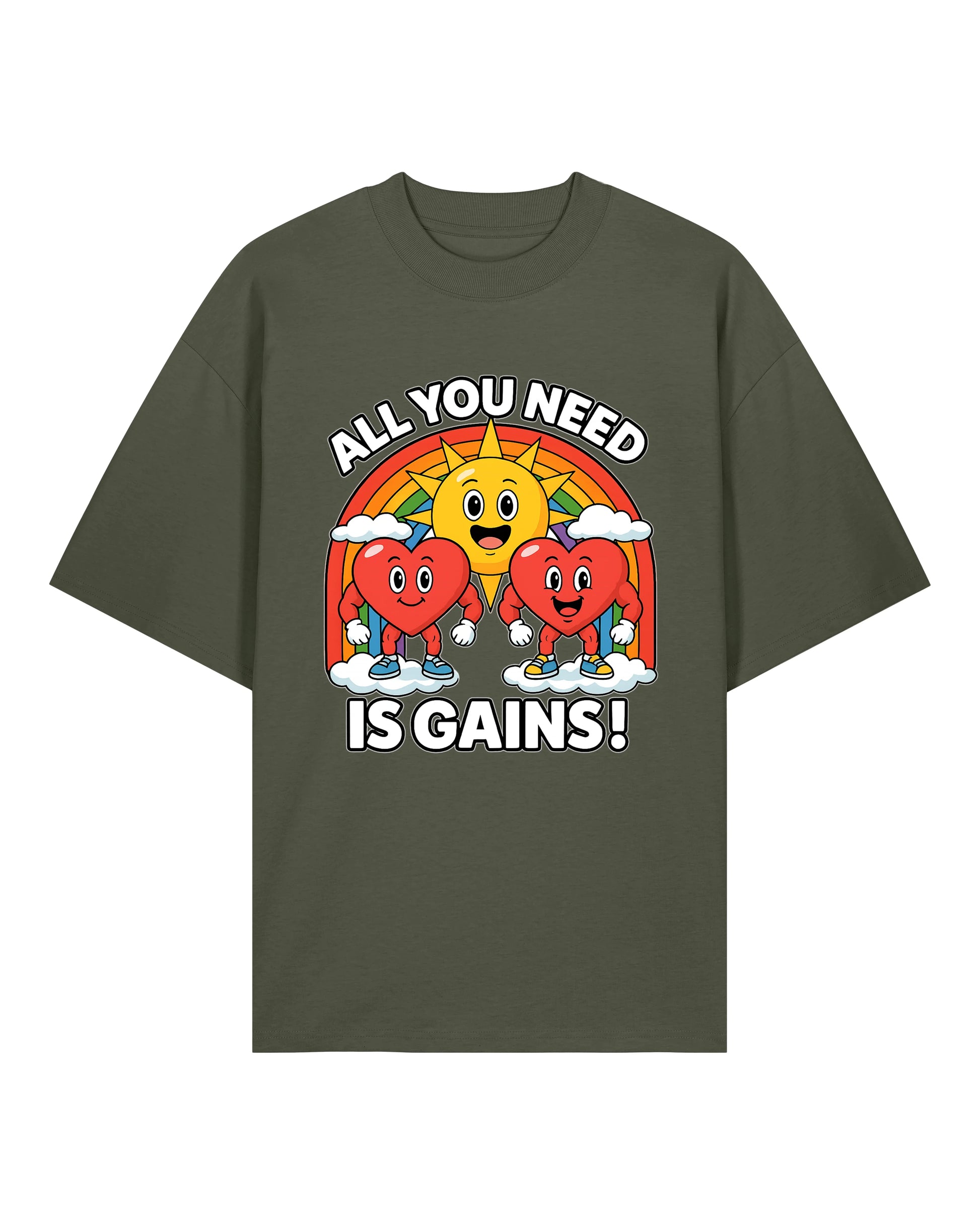 All You Need Is Gains Gym Shirt Oversized Grün aus Bio-Baumwolle von Teeflix