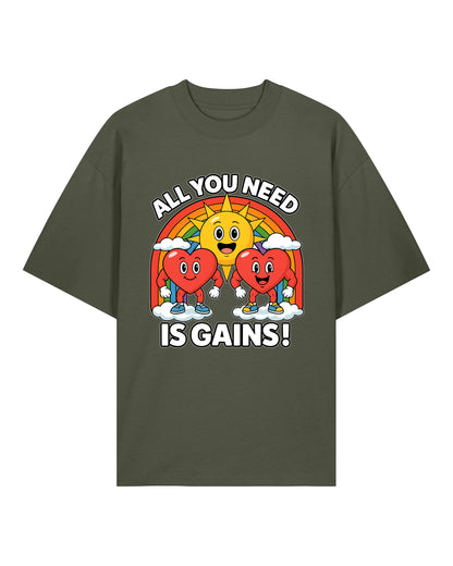 All You Need Is Gains Gym Shirt Oversized Grün aus Bio-Baumwolle von Teeflix