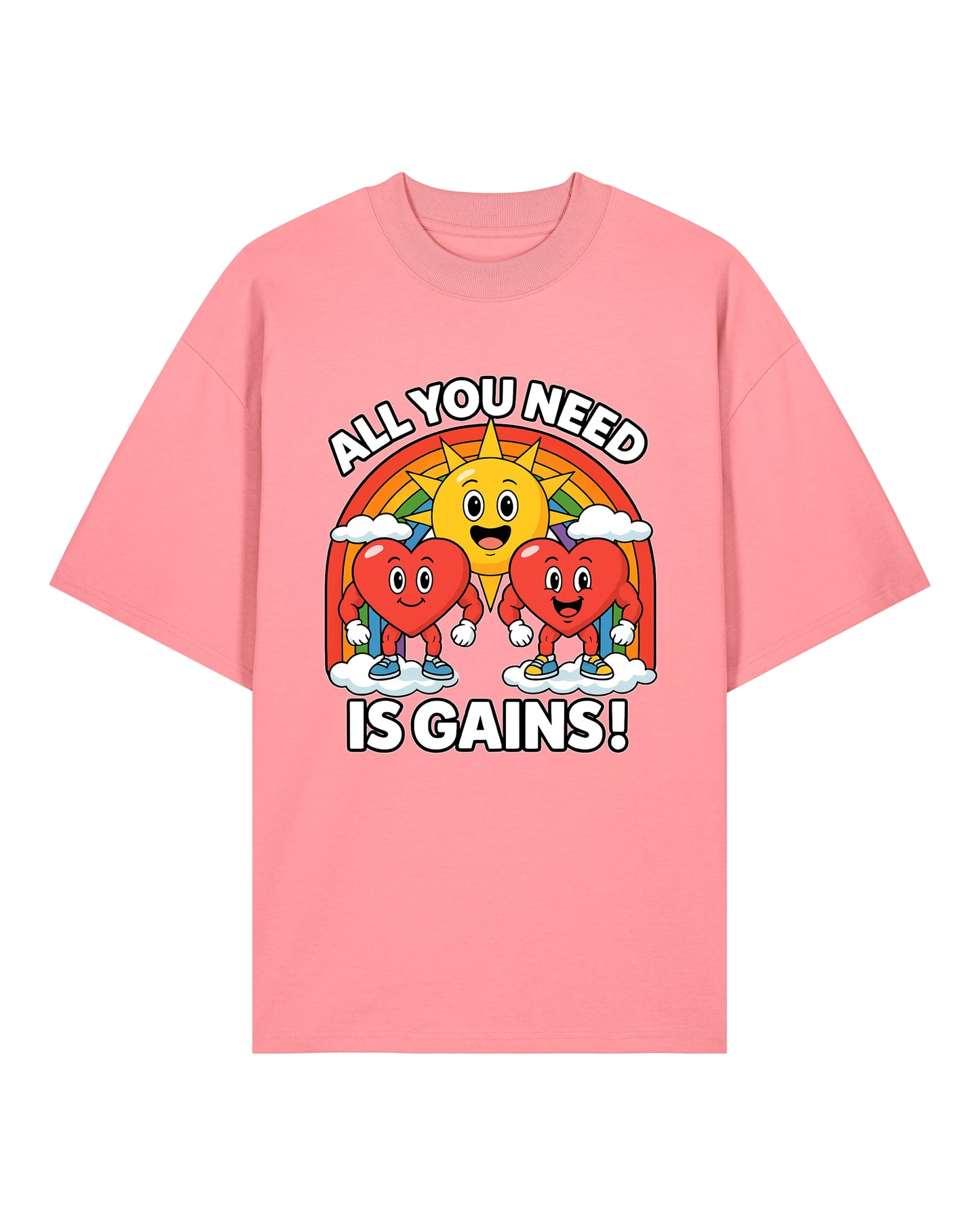 All You Need Is Gains Gym Shirt Oversized Rosa aus Bio-Baumwolle von Teeflix