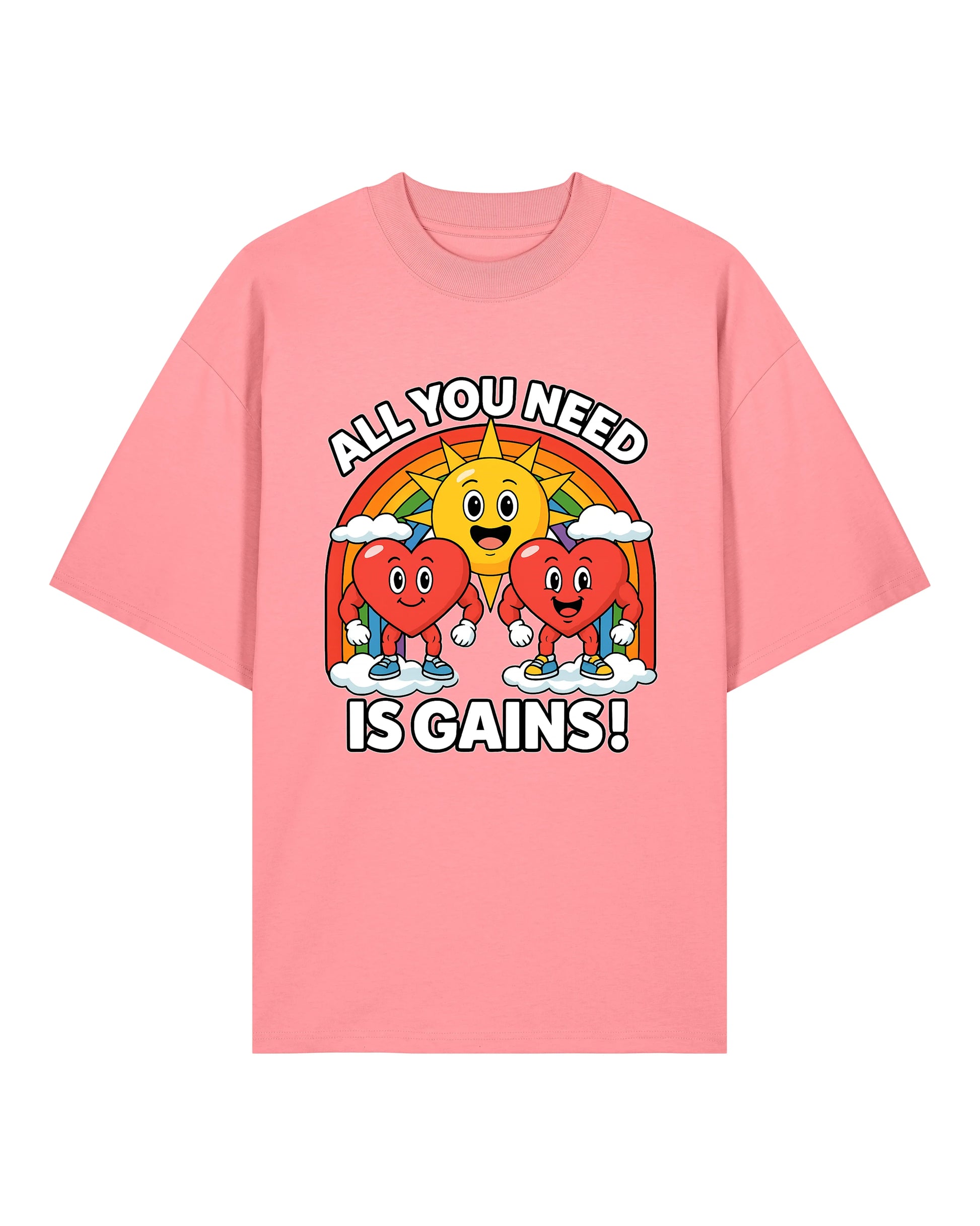 All You Need Is Gains Gym Shirt Oversized Rosa aus Bio-Baumwolle von Teeflix