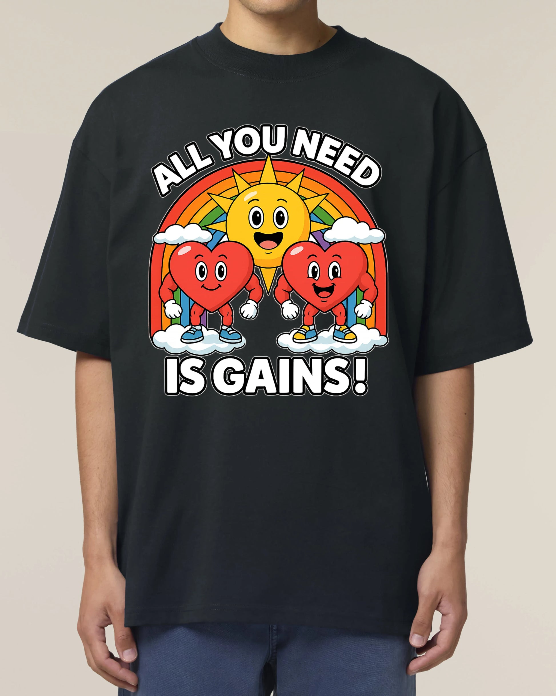 Alt: All You Need Is Gains Gym Shirt Oversized Schwarz aus Bio-Baumwolle von Teeflix