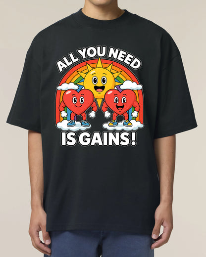 Alt: All You Need Is Gains Gym Shirt Oversized Schwarz aus Bio-Baumwolle von Teeflix
