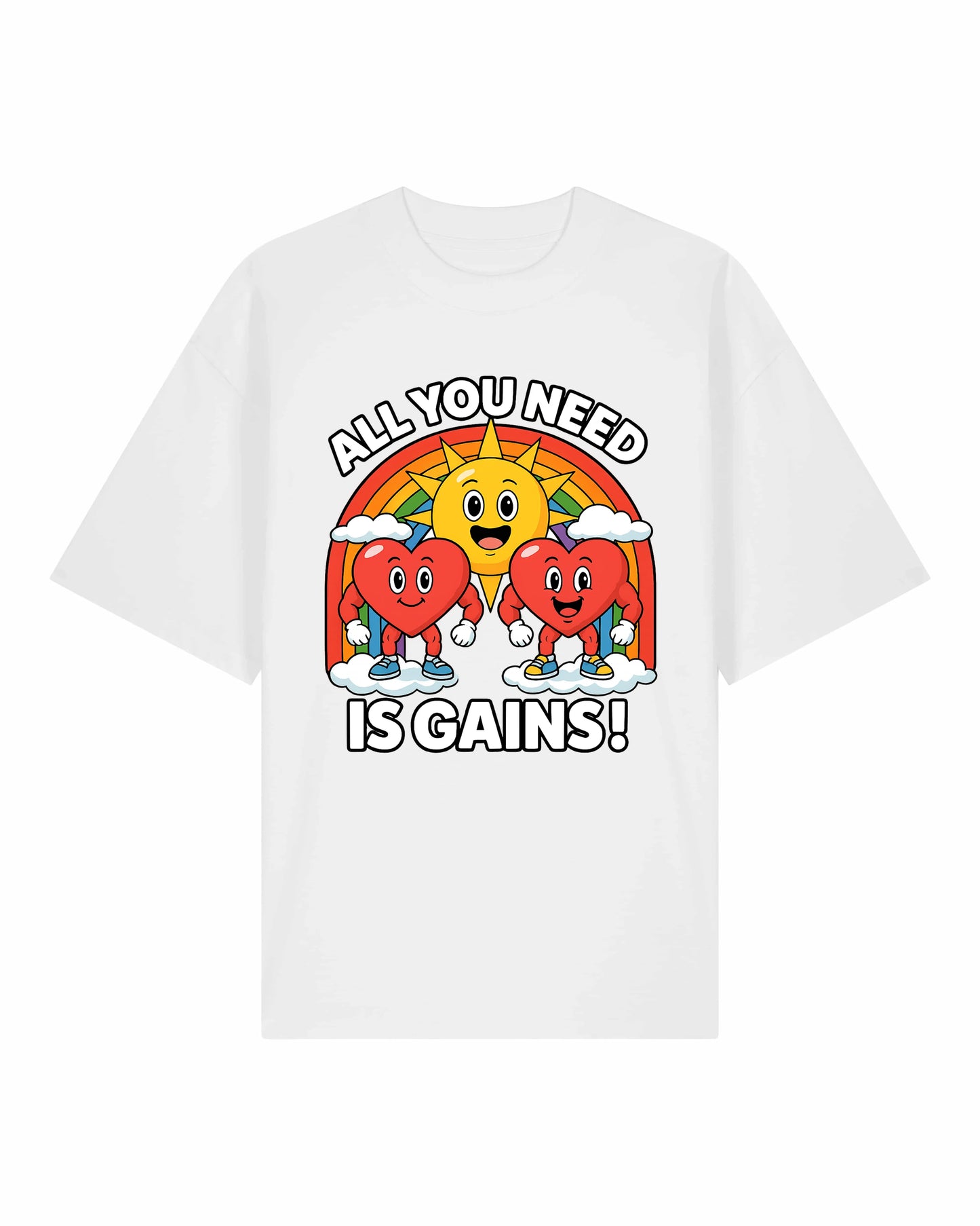 All You Need Is Gains Gym Shirt Oversized Weiß aus Bio-Baumwolle von Teeflix