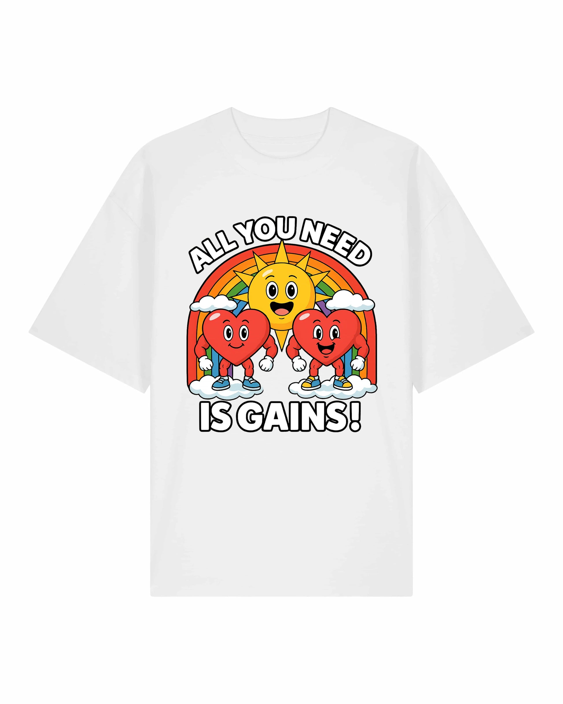 All You Need Is Gains Gym Shirt Oversized Weiß aus Bio-Baumwolle von Teeflix