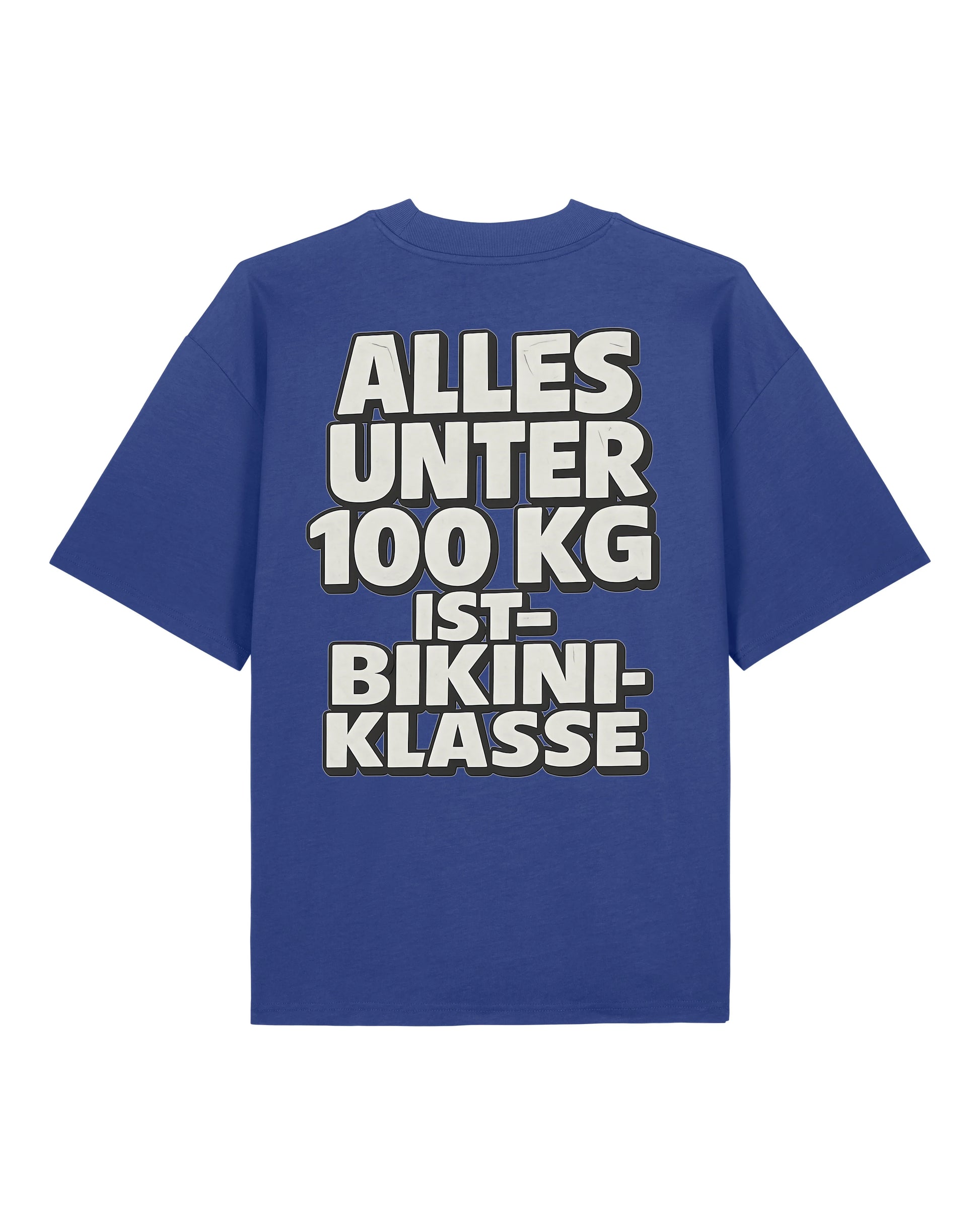 Oversized Gym Shirt Blau mit Spruch Alles unter 100kg ist Bikiniklasse von Teeflix