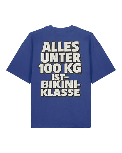 Oversized Gym Shirt Blau mit Spruch Alles unter 100kg ist Bikiniklasse von Teeflix