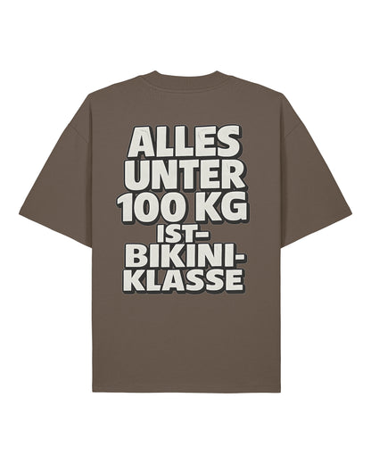 Oversized Gym Shirt Braun mit Spruch Alles unter 100kg ist Bikiniklasse von Teeflix