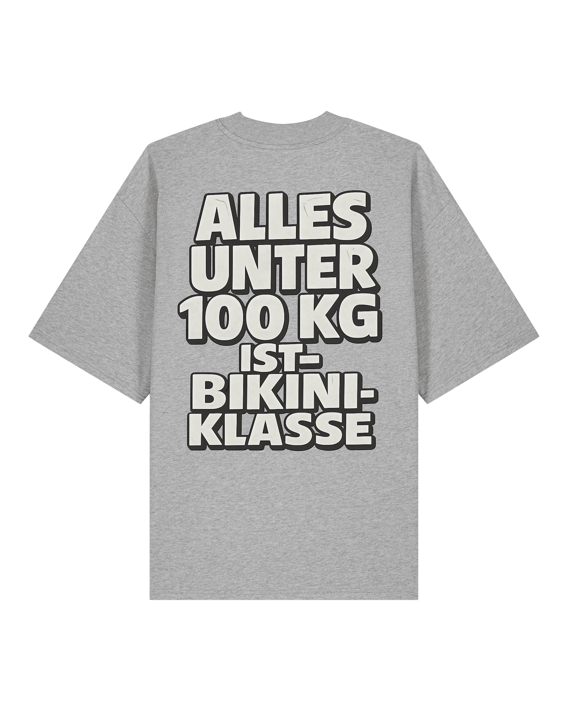 Oversized Gym Shirt Grau mit Spruch Alles unter 100kg ist Bikiniklasse von Teeflix