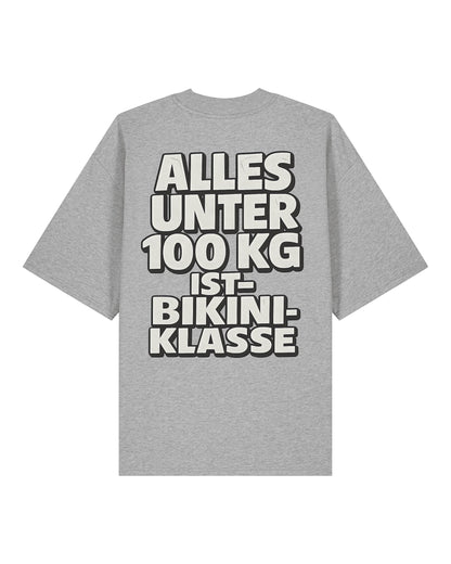 Oversized Gym Shirt Grau mit Spruch Alles unter 100kg ist Bikiniklasse von Teeflix