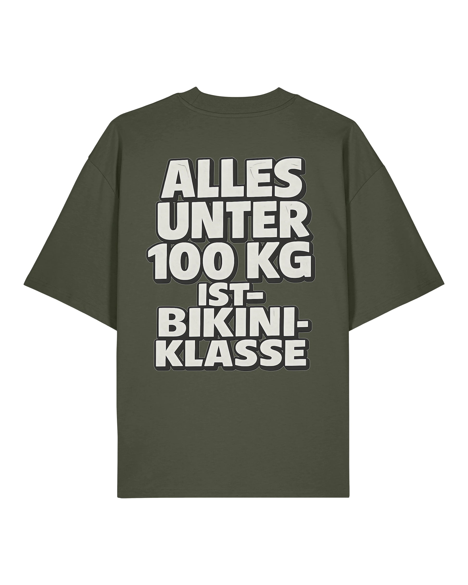 Oversized Gym Shirt Khaki mit Spruch Alles unter 100kg ist Bikiniklasse von Teeflix