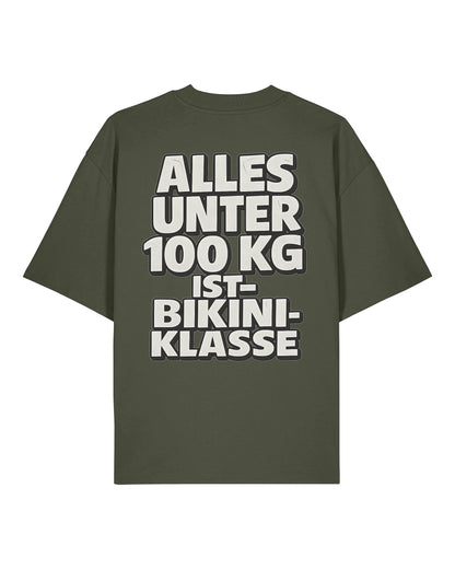 Oversized Gym Shirt Khaki mit Spruch Alles unter 100kg ist Bikiniklasse von Teeflix