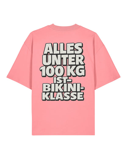 Oversized Gym Shirt Rosa mit Spruch Alles unter 100kg ist Bikiniklasse von Teeflix