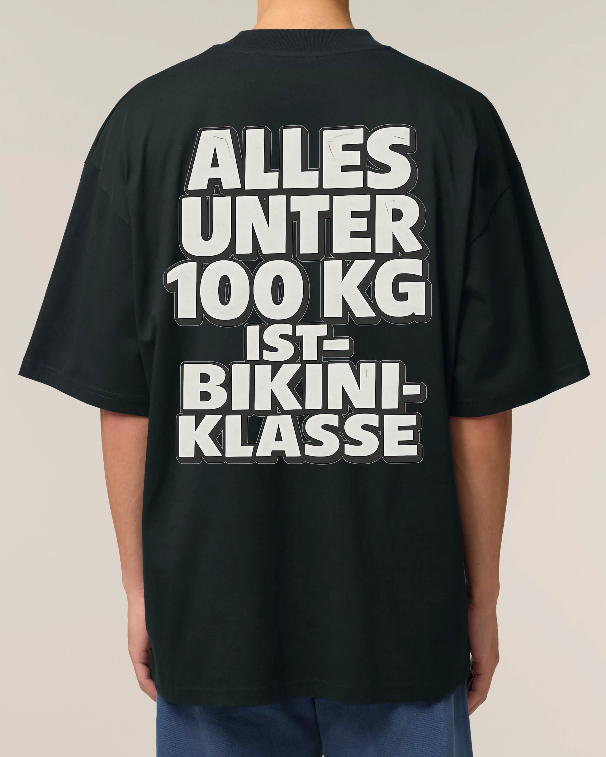 Oversized Gym Shirt Schwarz mit Spruch Alles unter 100kg ist Bikiniklasse von Teeflix