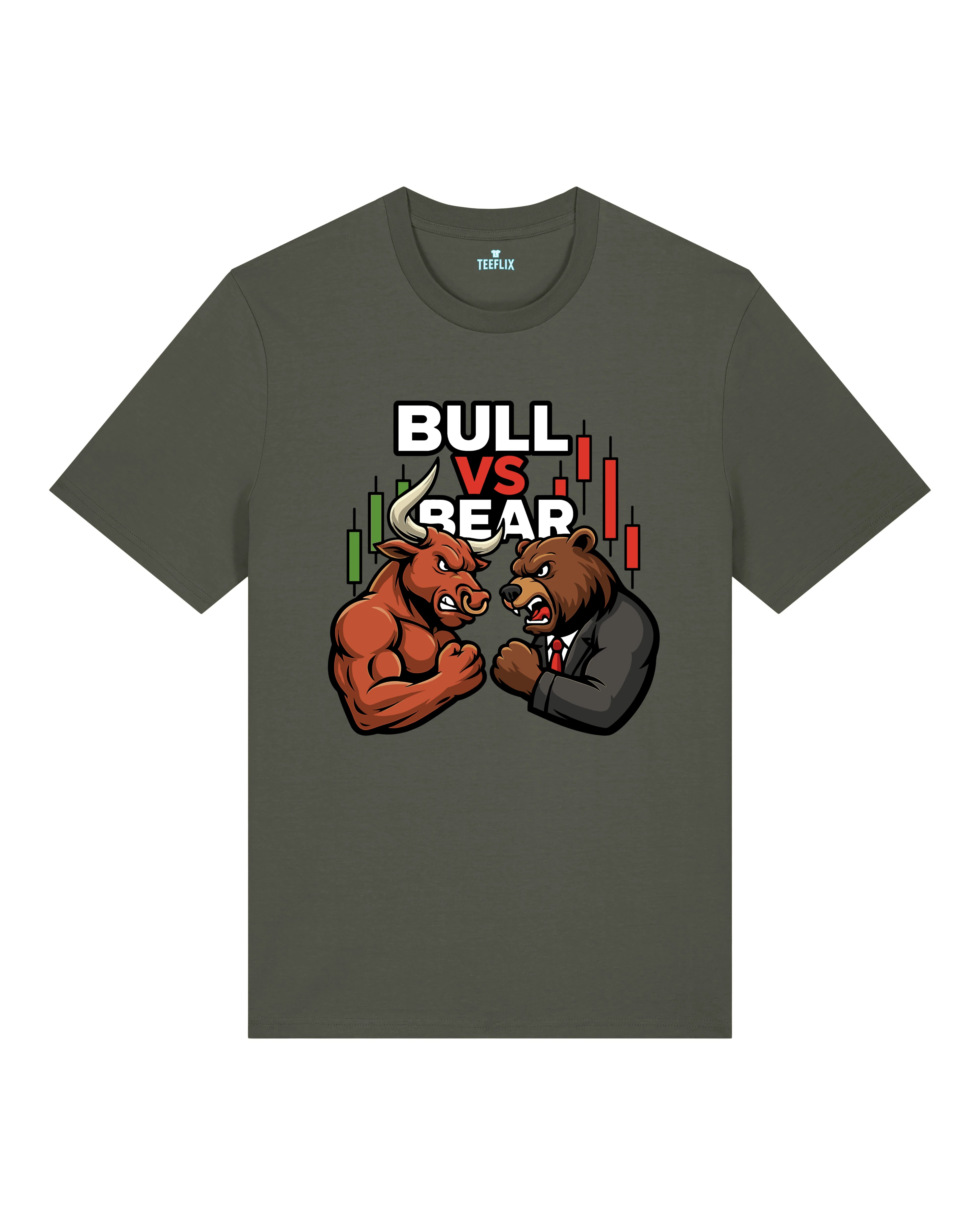 Bull vs Bear Trading Crypto Shirt Oliv – Teeflix Börsen Meme T-Shirt für Trader