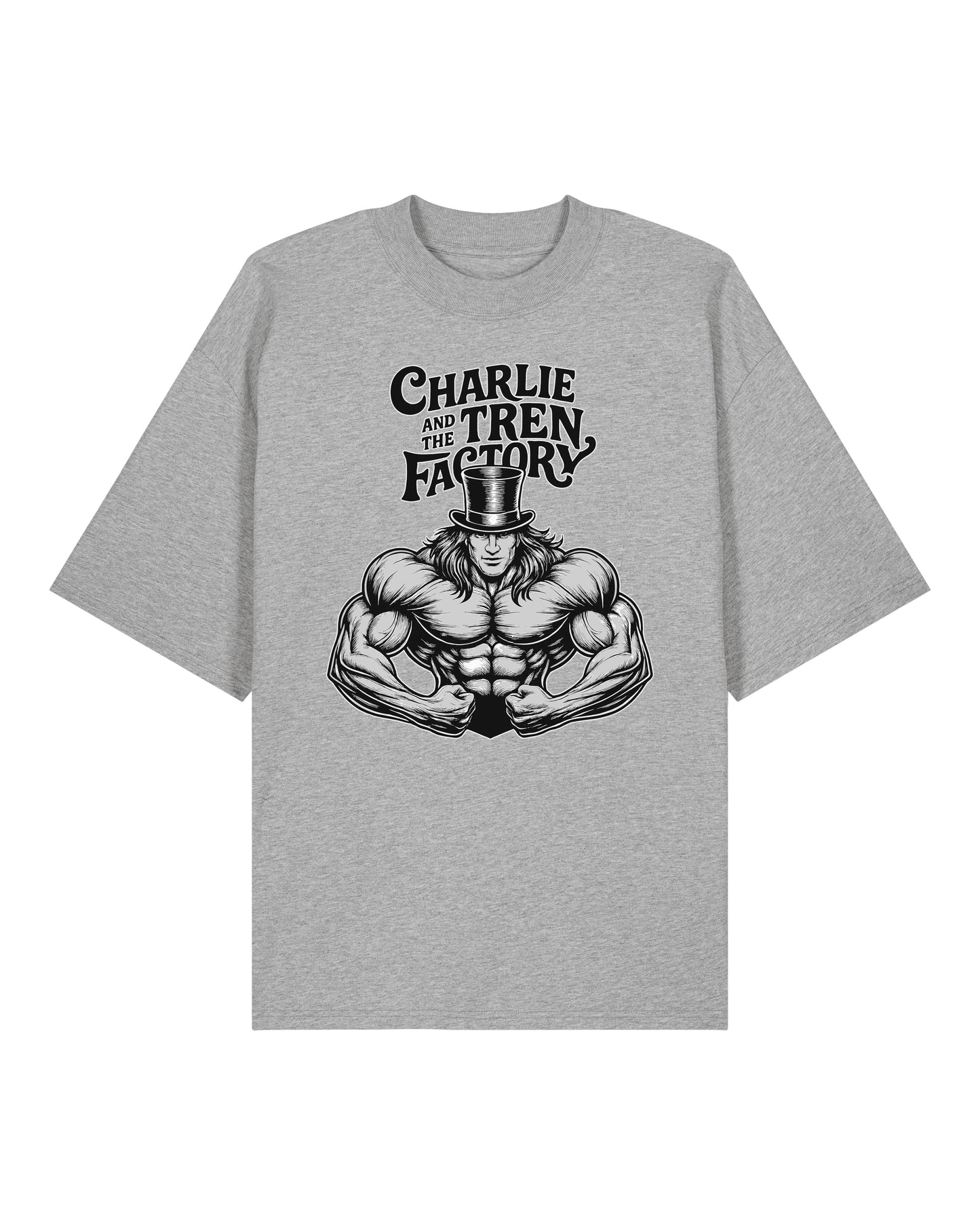 Charlie and the Tren Factory in Grau – Fitness Meme Shirt – Teeflix