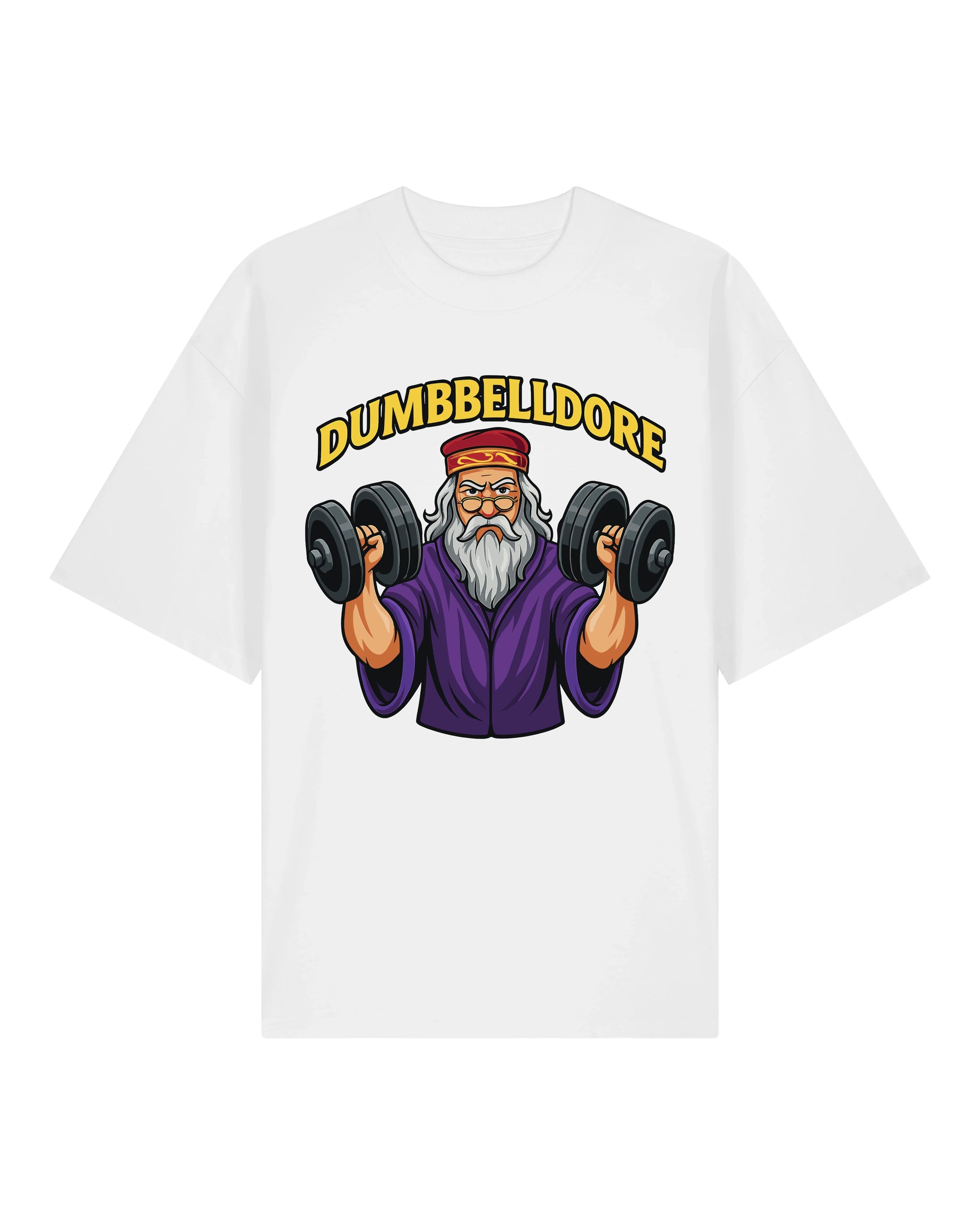 Lustiges Oversized Gym Shirt in Weiß – Dumbbelldore Motiv – Teeflix