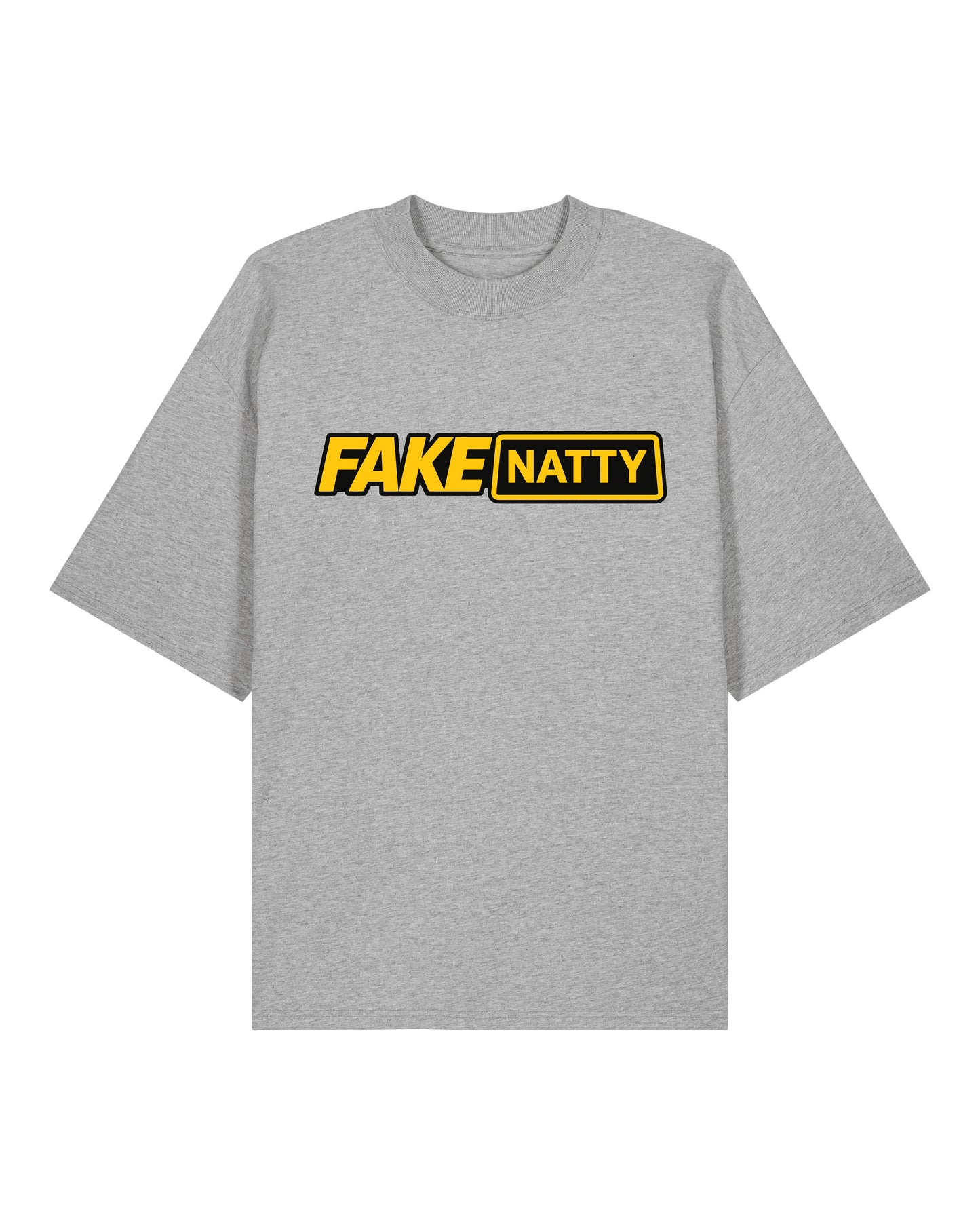 FAKE NATTY Oversize Pumpcover Shirt in Grau – Funny Bodybuilding Shirt mit gelbem Logo