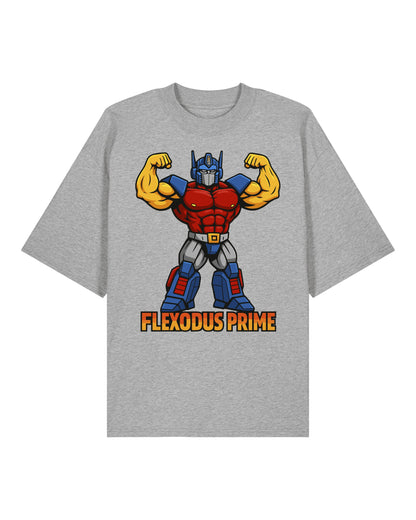 Oversized Flexodus Prime Shirt in Grau – Transformer Fitness T-Shirt – Teeflix