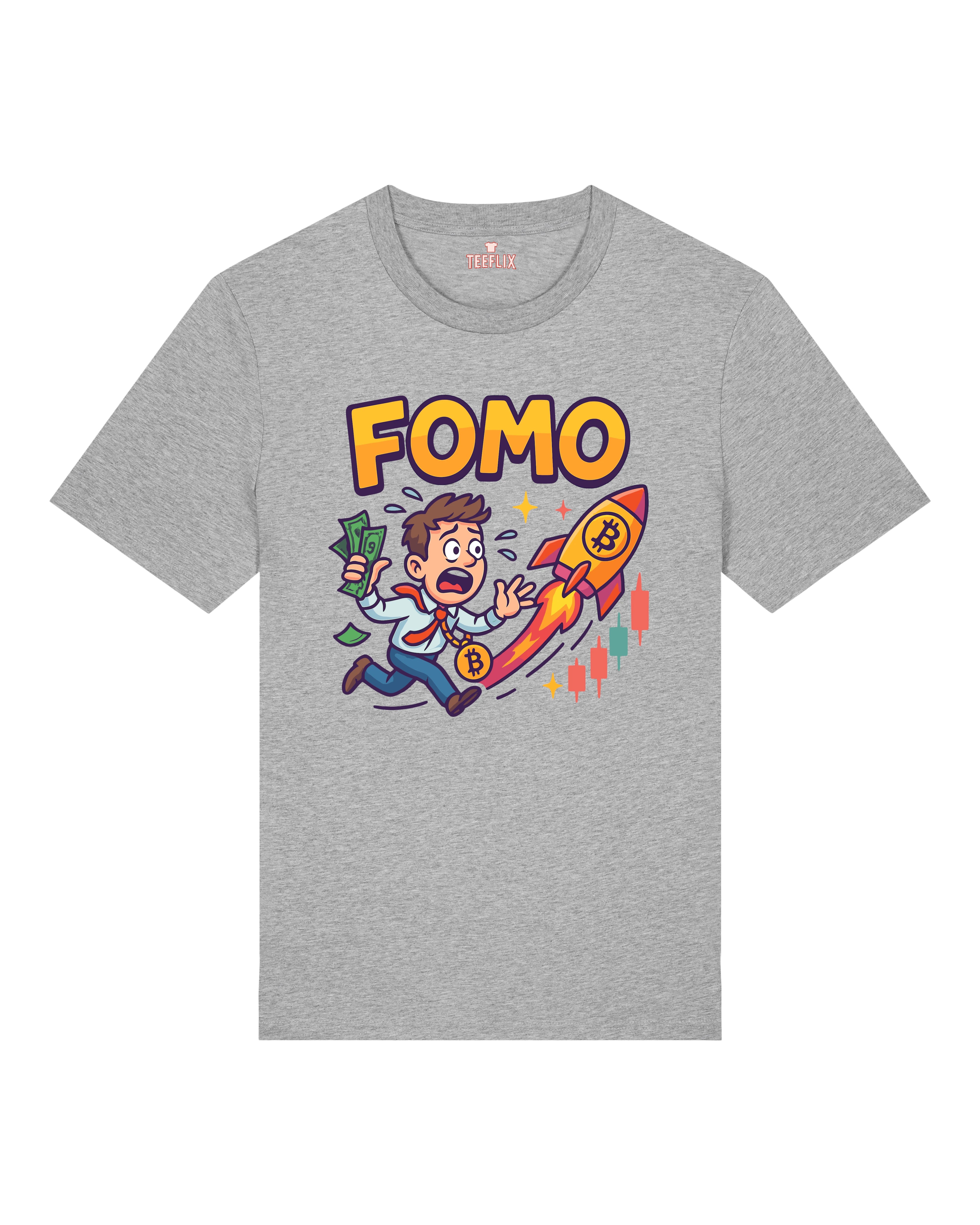FOMO Bitcoin Rocket Crypto Shirt Grau – Witziges Bitcoin Hodl Meme Shirt von Teeflix