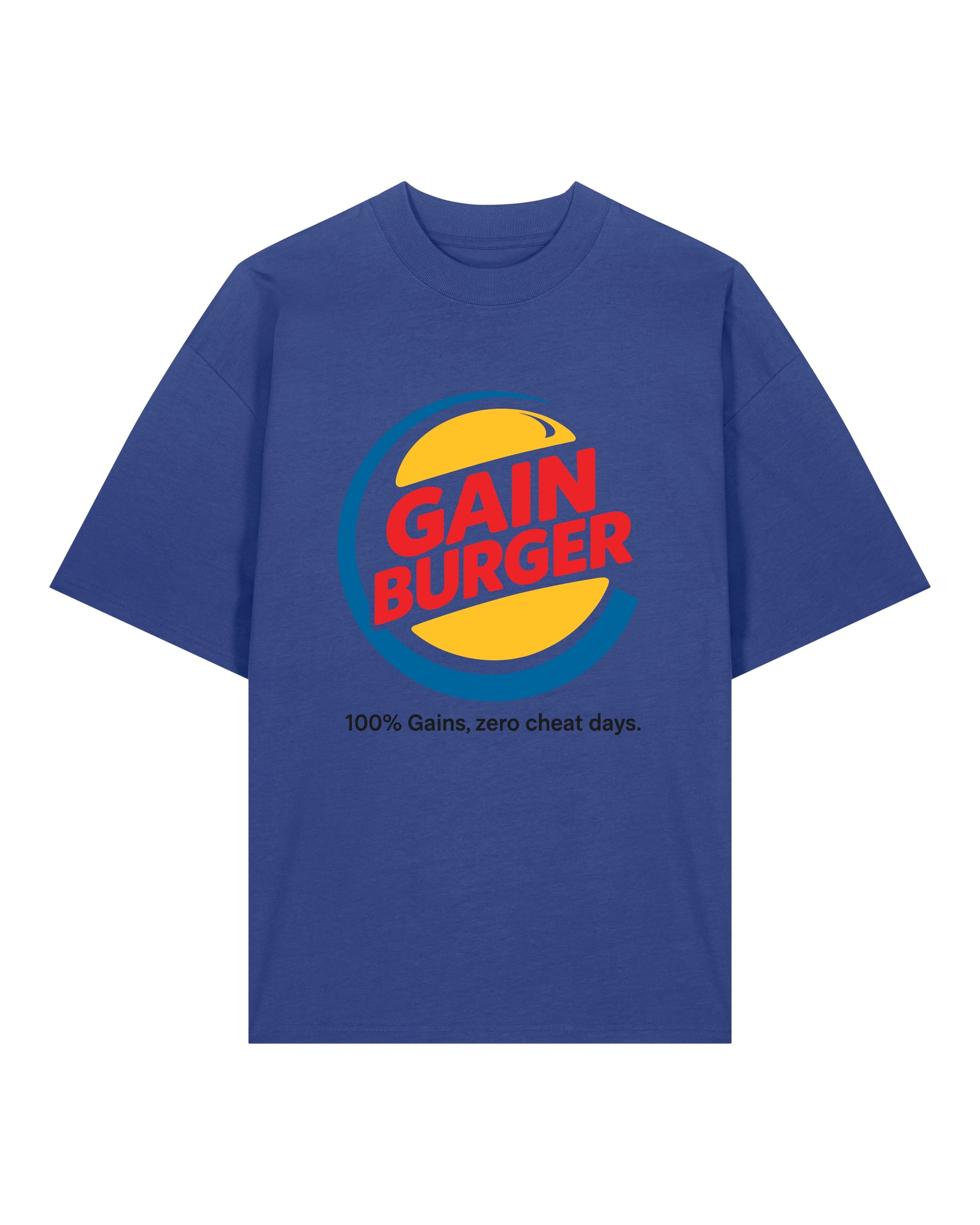 Gain Burger Shirt blau Gym Pump Cover Fitness Bodybuilding Lustiges Trainingsshirt Cheat Day Parodie