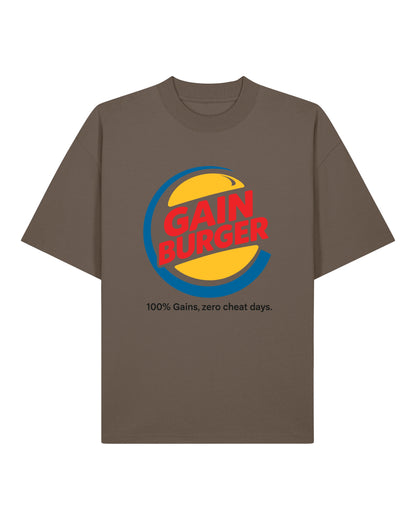 Gain Burger Shirt braun Bodybuilding Pump Cover Gym Lustiges Fitnessshirt Gains Cheat Day Zero