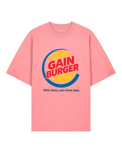 Gain Burger Shirt pink Gym Pump Cover Bodybuilding Lustiges Fitness Fun Cheatday Shirt Gains