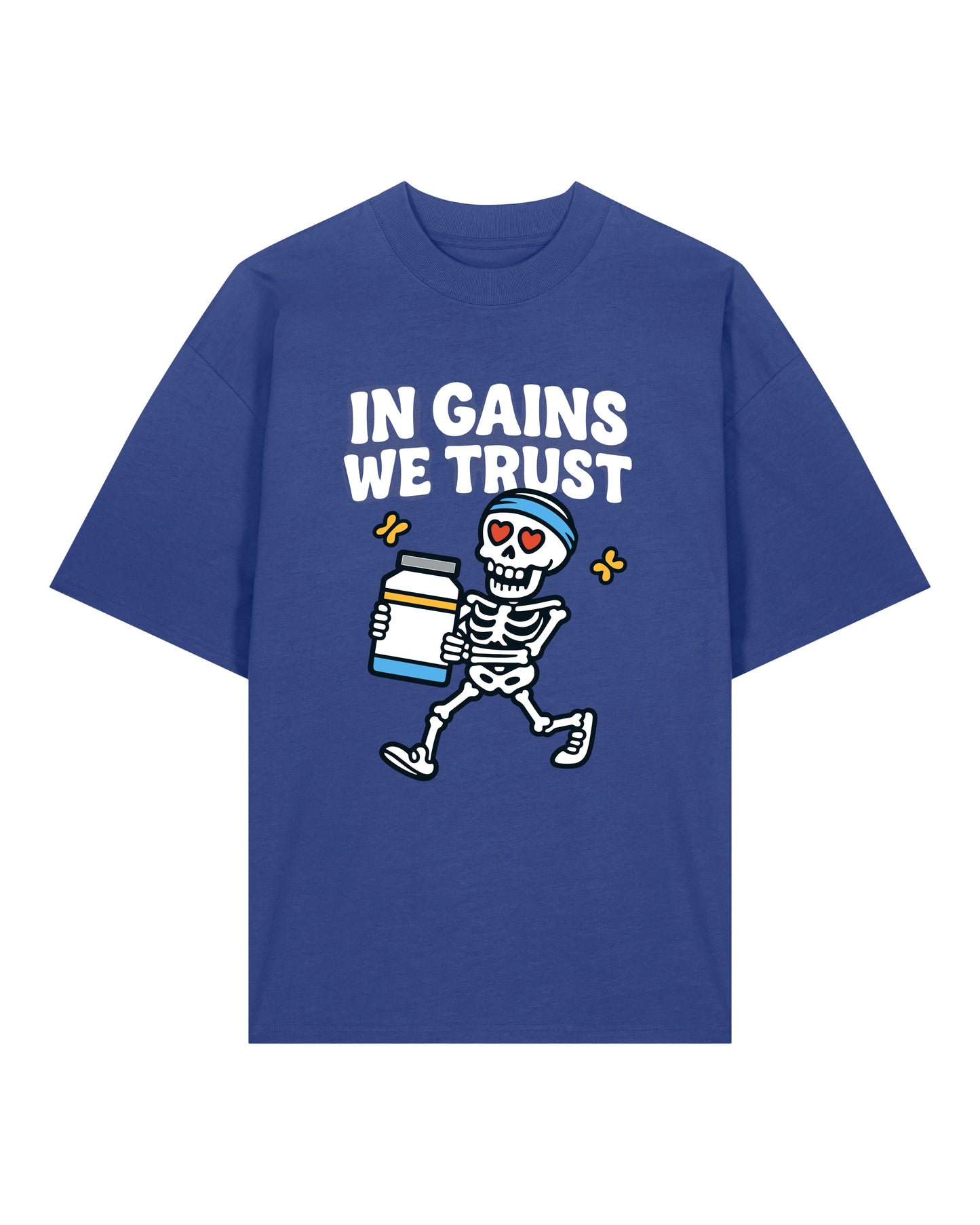 In Gains We Trust Oversized T-Shirt Blau – Teeflix Gym Pump Cover