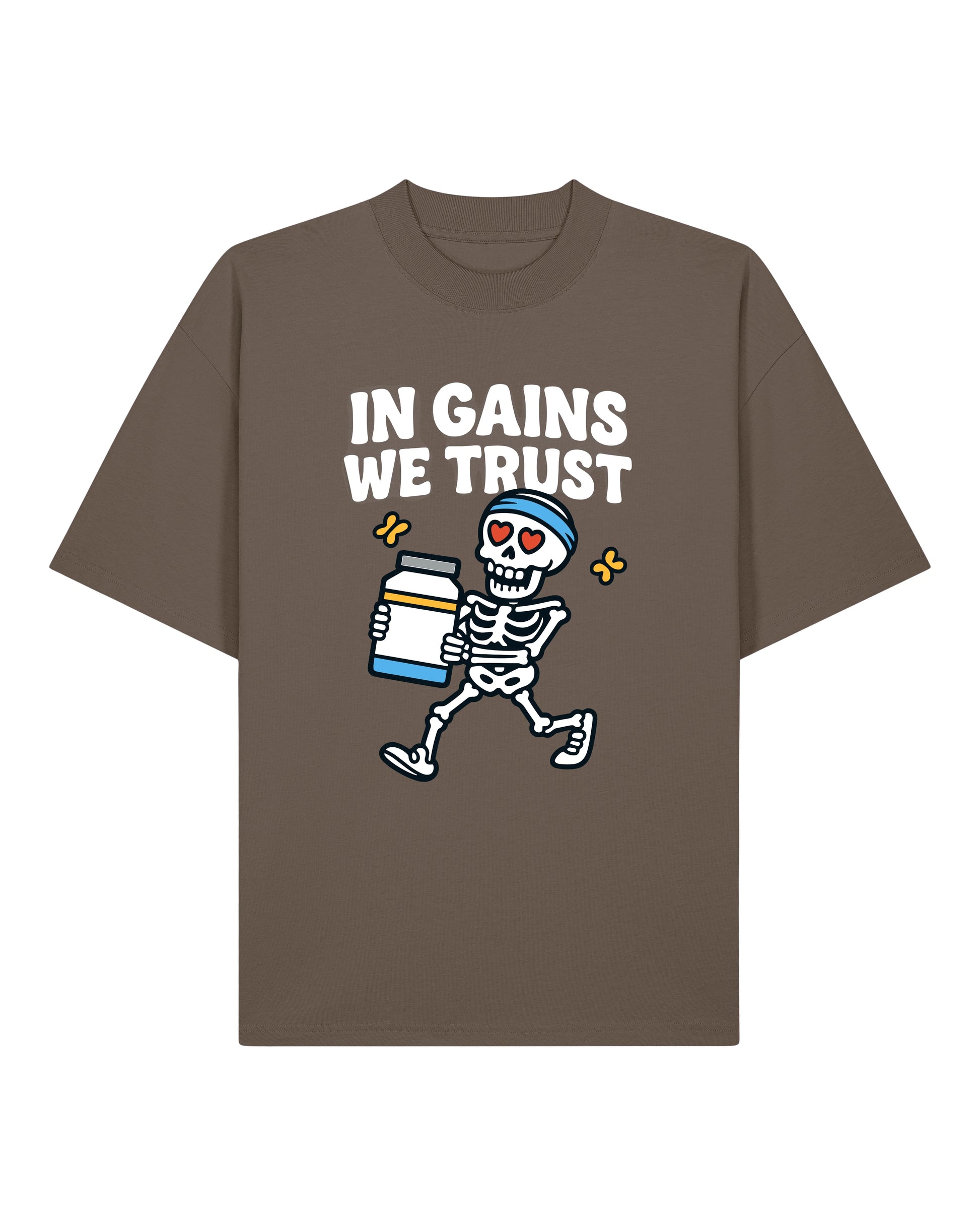 In Gains We Trust Oversized Pump Cover T-Shirt Braun – Teeflix Bio-Baumwolle
