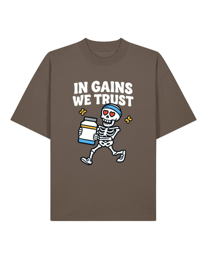 In Gains We Trust Oversized Pump Cover T-Shirt Braun – Teeflix Bio-Baumwolle