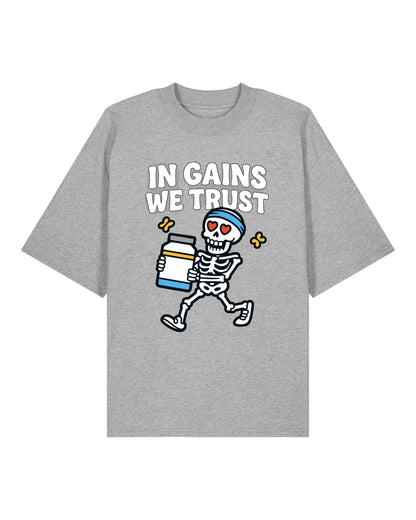 In Gains We Trust Oversized T-Shirt Grau – Teeflix Pump Cover